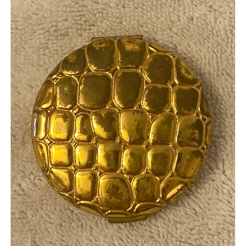 Vintage Estee Lauder‎ Gold Crocodile Embossed Powder Compact Mirror Collectible